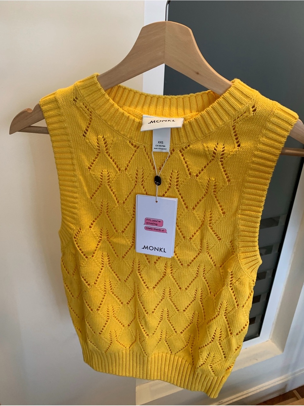 Monki Bright Yellow Open-Knit Sweater Vest
